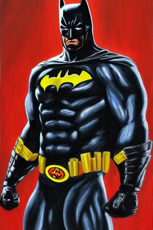 Image similar to A portrait painting of the muscular batman