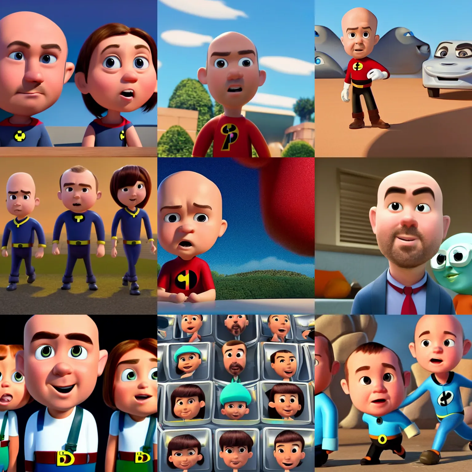 Prompt: screenshot of karl pilkington in pixars the incredibles. 4 k. amazing likeness