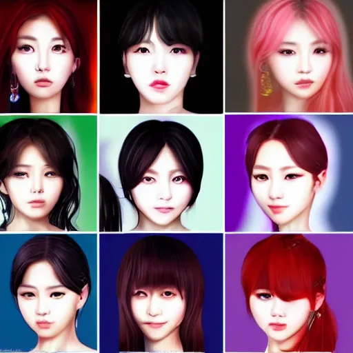 Prompt: portrait of all known kpop girls combined into one average and balanced face, treading artist on artstation