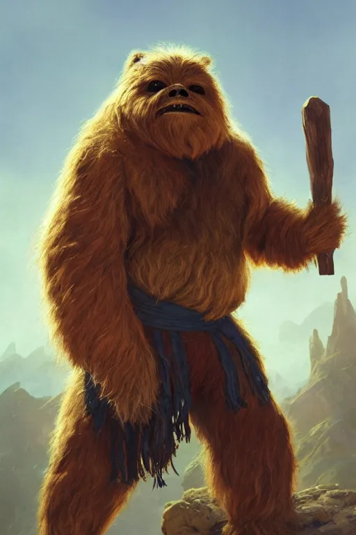 Image similar to upper body portrait of a hulking herculean dwarven ewok from star wars, cinematic lighting, photorealistic, octane render, 8 k, depth of field, 3 d, art by artgerm and greg rutkowski and alphonse mucha and uang guangjian and gil elvgren and sachin ten