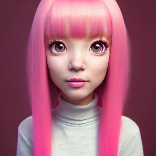 Image similar to A portrait of Nikki from Shining Nikki and Love, a cute 3d cgi toon young woman with long light pink hair, full bangs, hazel eyes, full face, light makeup, pale skin, Chinese heritage, cute outfit, medium shot, mid-shot, hyperdetailed, 8k, trending on artstation, as a Pixar character