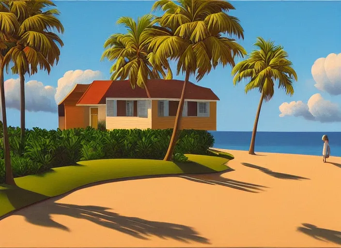 Image similar to houses near the beach, palm trees, kenton nelson,