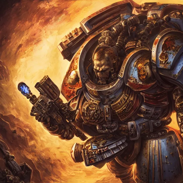 Image similar to a portrait of a space marine from warhammer 4 0 k, an ultrafine hyperdetailed illustration by kim jung gi, irakli nadar, intricate linework, bright colors, octopath traveler, final fantasy, unreal engine 5 highly rendered, global illumination, radiant light, detailed and intricate environment