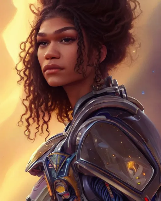 Prompt: zendaya has a fearful look in a space suit floating through the darkness of space, deep focus, D&D, fantasy, intricate, elegant, highly detailed, digital painting, artstation, concept art, matte, sharp focus, illustration, hearthstone, art by Artgerm and Greg Rutkowski and Alphonse Mucha