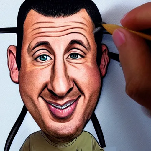 Image similar to a lifelike accurate caricature drawing of adam sandler