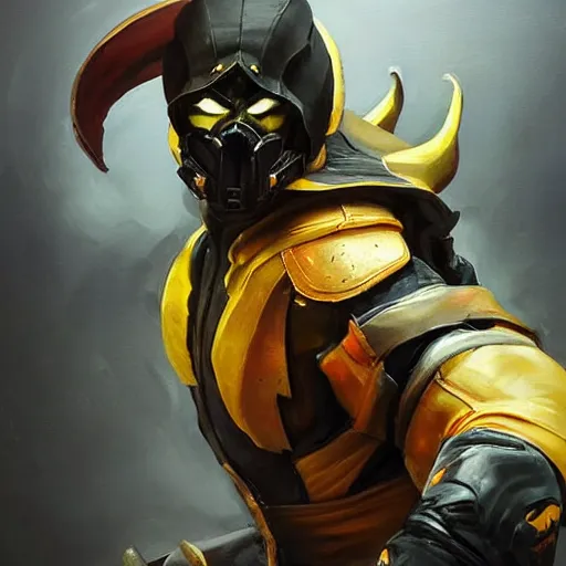 Image similar to greg manchess portrait painting of scorpion from mortal kombat as overwatch character, medium shot, asymmetrical, profile picture, organic painting, sunny day, matte painting, bold shapes, hard edges, street art, trending on artstation, by huang guangjian and gil elvgren and sachin teng