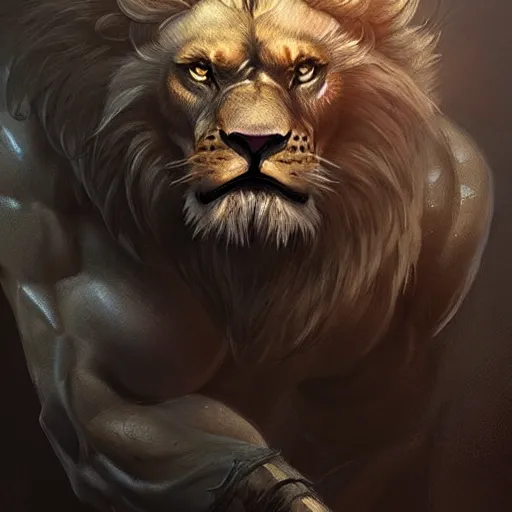 Prompt: a muscular half man half lion mutant creature,digital art,ultra realistic,ultra detailed,art by greg rutkowski,hyperdetailed,anthropomorphic,photorealistic,trendimg on artstation,deviantart,visible veins on arms