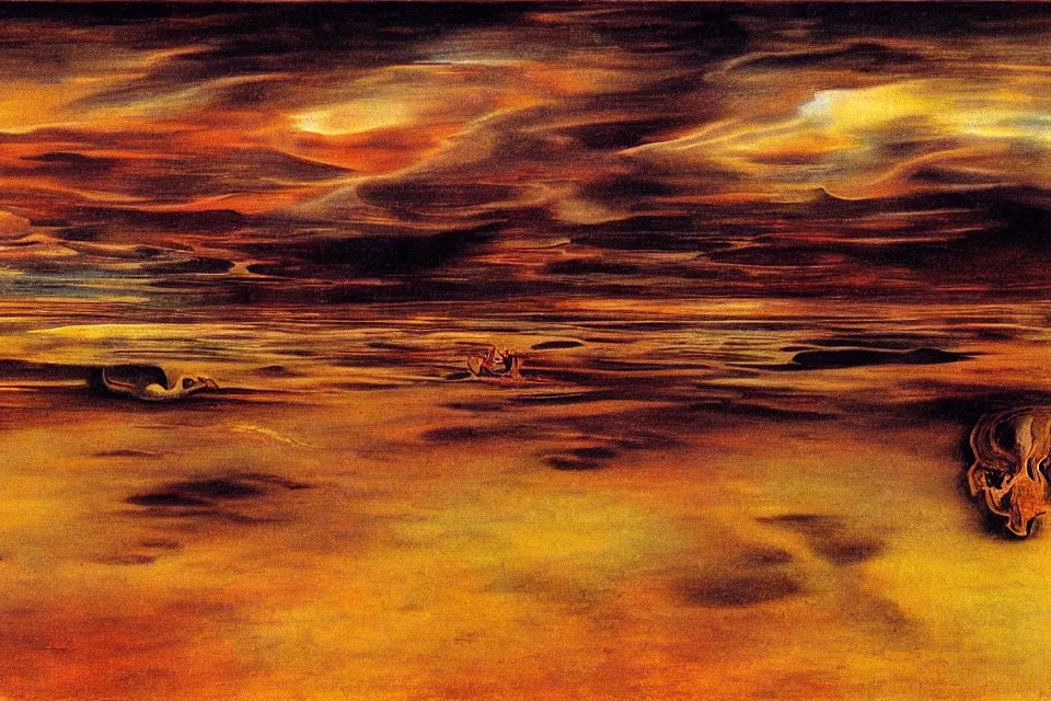 Image similar to Burning land abandoned by God,Salvador Dali.