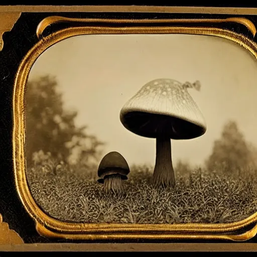 Image similar to Beautiful Victorian Photograph of a fantasy mushroom landscape