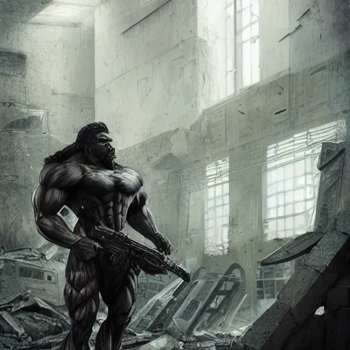 Image similar to a hyper - muscular anthropomorphized male horse with a magnificently muscular physique wearing tactical gear standing in the ruins of a facility, furry art, furaffinity, highly detailed, digital painting, artstation, concept art, magic the gathering, illustration by artgerm, greg rutkowski