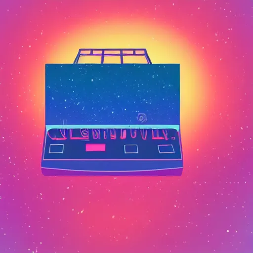 Image similar to flat synthwave illustration of a printer floating in space