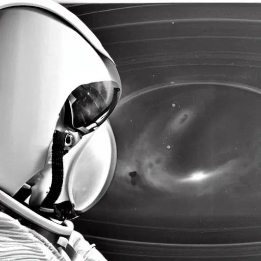 Image similar to extremely detailed photo of carl sagan looking through visor of spacesuit, mars rover in background