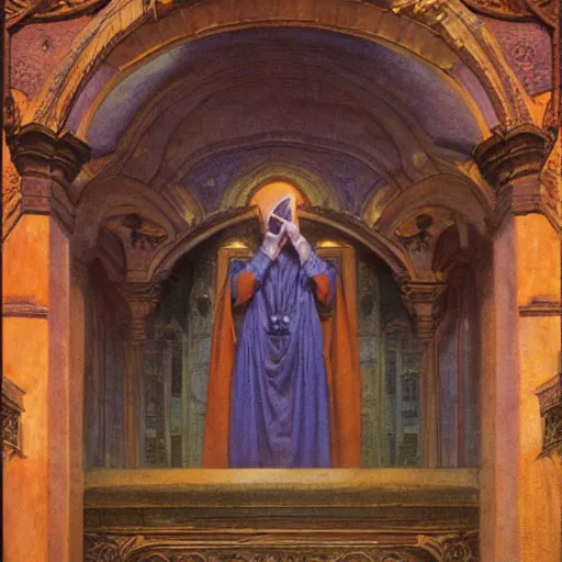 Image similar to a religious man with holes in his robes, holes in a religious man, annie swynnerton and nicholas roerich and jean delville, strong dramatic cinematic lighting, ornate tiled architecture, lost civilizations, smooth, sharp focus, extremely detailed