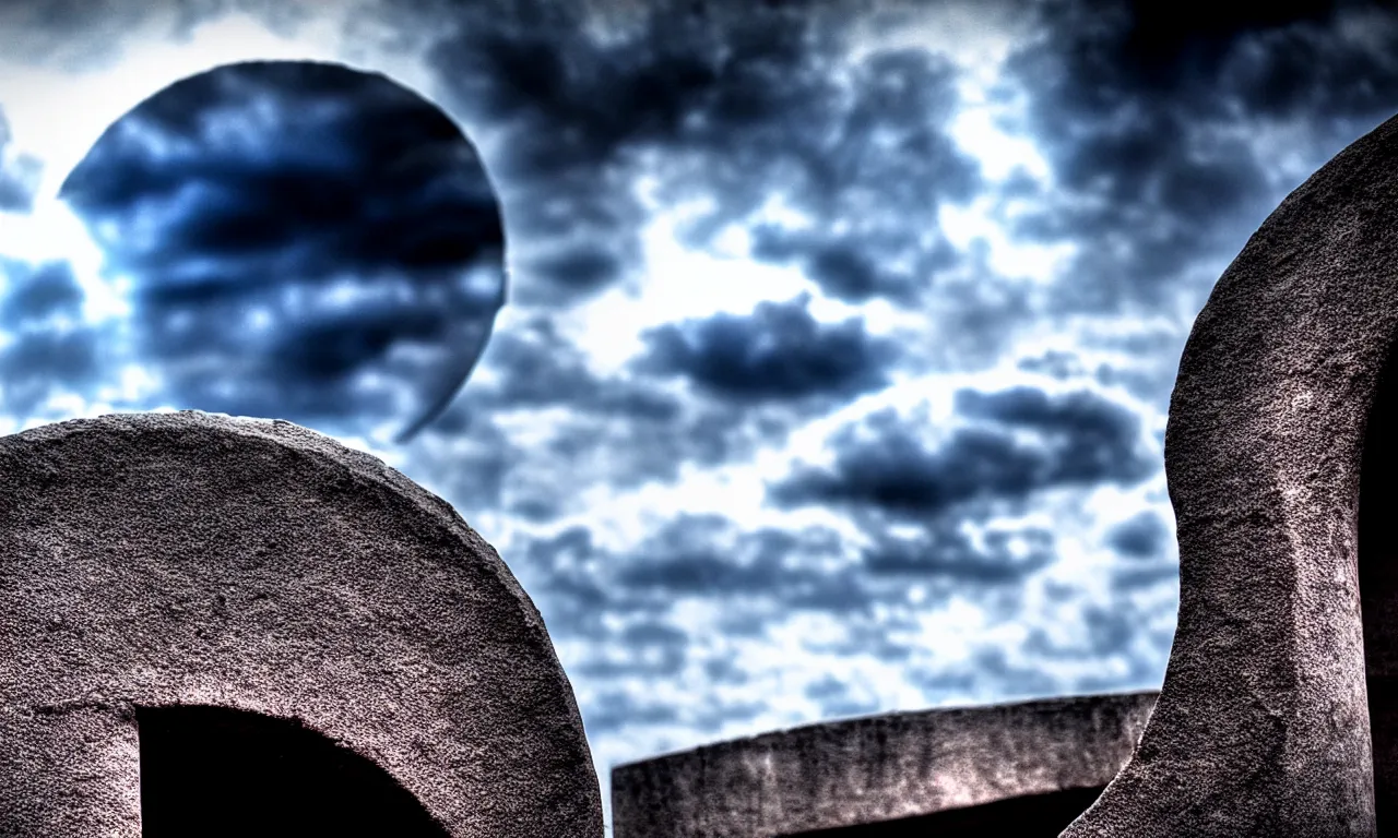 Prompt: round stargate made of stone, cinematic view, epic sky