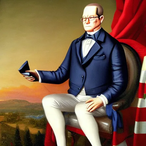 Prompt: Hank Hill from king of the Hill as the 3rd president of the united states, realistic, ultra detailed, oil painting