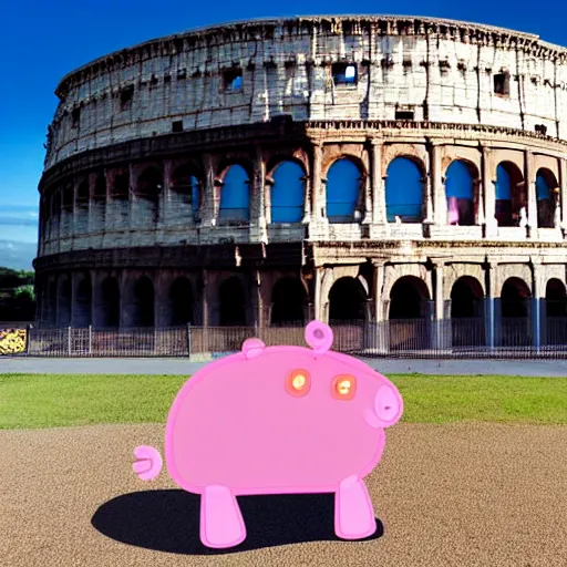 Prompt: colosseum with peppa pig under every arch