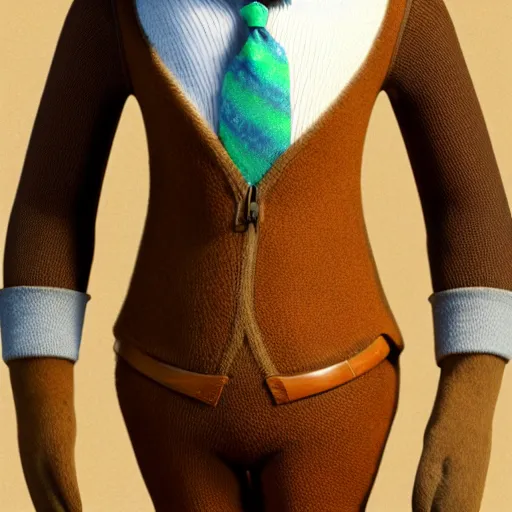 Image similar to portrait, 3d render , anthropomorphic wolf male , wearing a knee length brown jacket , in the style of Zootopia