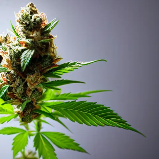 Prompt: closeup of marijuana plant in flowering stage, indoor cultivation, 4 k,
