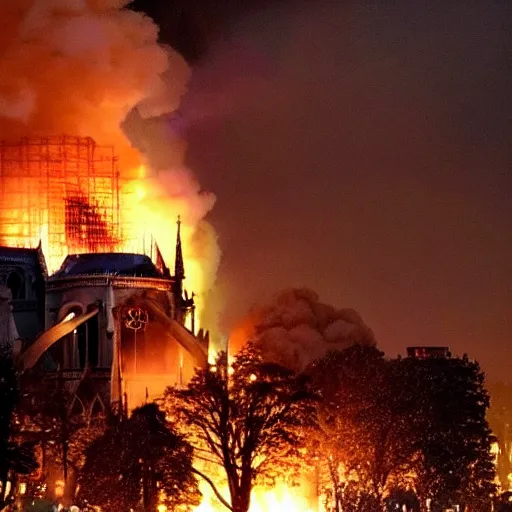 Image similar to “amogus from the game among us watching Notre dame burning down”