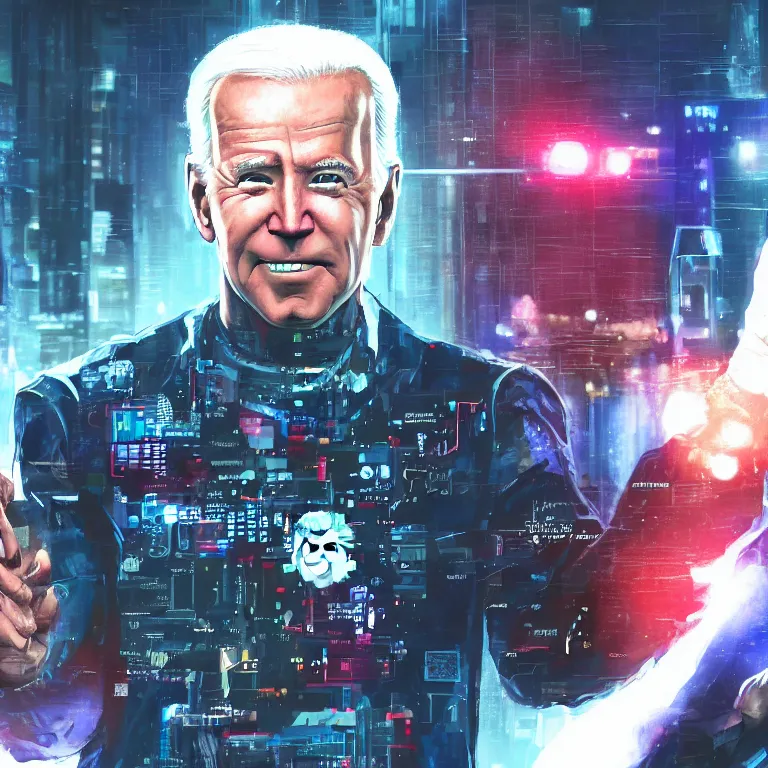 Prompt: Cyberpunk joe biden, android, detailed