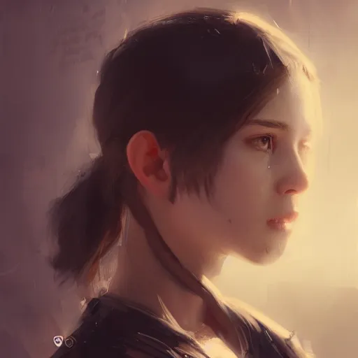 Image similar to a cute girl by ruan jia, closeup headshot, black ponytail, cinema - grade cg rendering, high detailed.