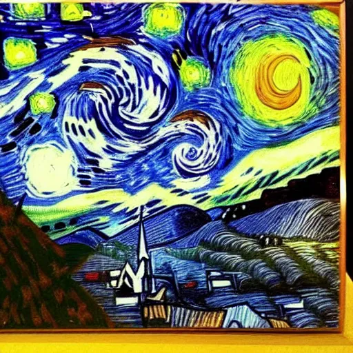 Image similar to david bowie in the style of starry night by van gogh, detailed, masterpiece