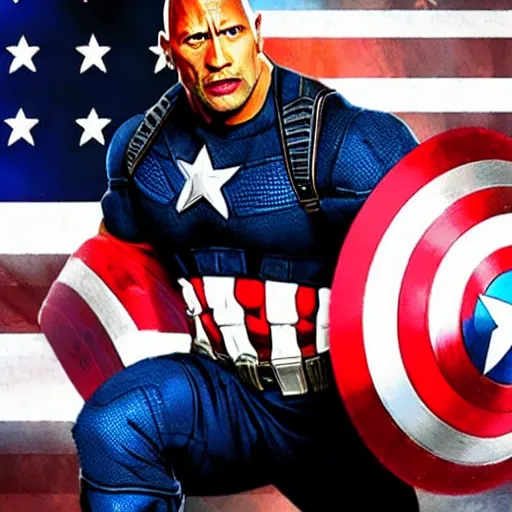 Image similar to Dwayne Johnson as Captain America