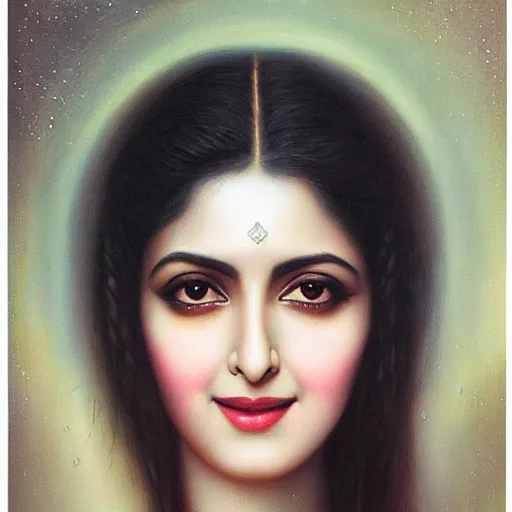 Prompt: beautiful young sridevi portrait by tom bagshaw