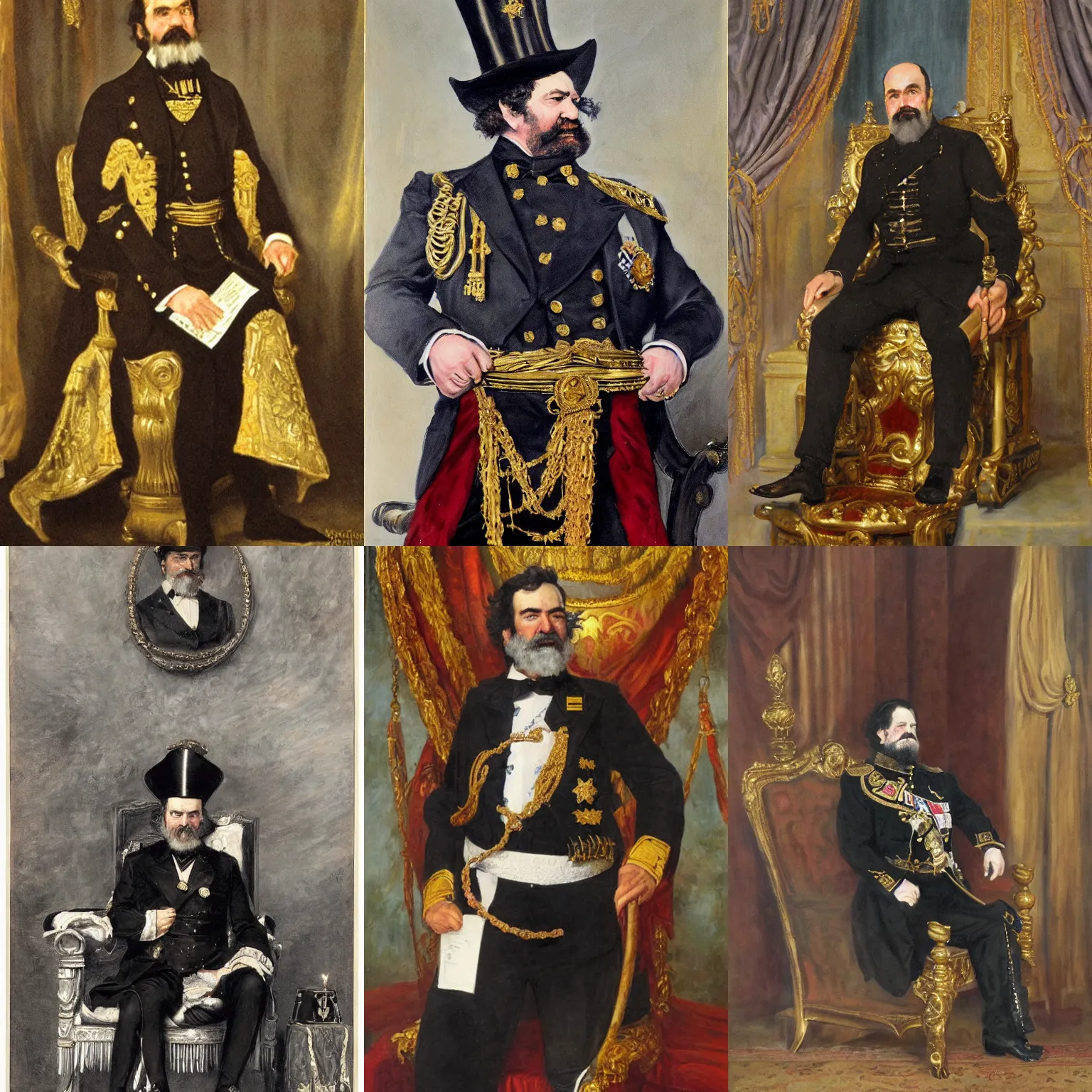 Prompt: emperor norton sitting on a throne, presidential portrait, painting by george peter alexander healy
