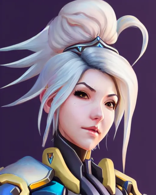 Image similar to mercy from overwatch, character portrait, portrait, close up, concept art, intricate details, highly detailed, in the style of moebius