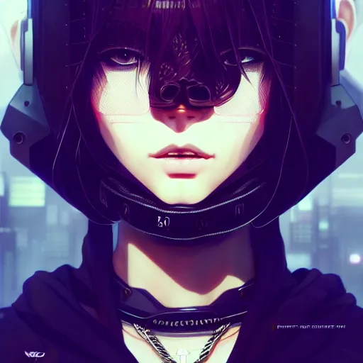 Image similar to by kyoto animation, cool girl wearing cyberpunk intricate streetwear, beautiful, detailed symmetrical close up portrait, intricate complexity, in the style of artgerm and ilya kuvshinov, cell shaded, 4 k, concept art, by wlop, krenz cushart, greg rutkowski, pixiv. cinematic dramatic atmosphere, cinematic lighting, studio quality