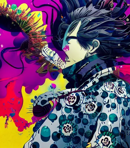 Image similar to Kimetsu no Yaiba by Alex Pardee and Nekro and Petros Afshar, and James McDermott,unstirred paint, vivid color, cgsociety 4K