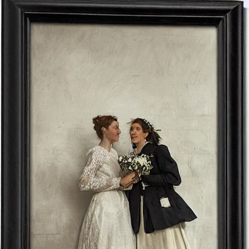 Image similar to two young edwardian women getting married in a church, in the style of Anders Zorn