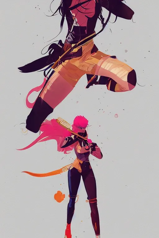 Image similar to an ultradetailed concept art of a stylish fighter from ninjala, by conrad roset, fiona staples and kinu nishimura, featured on artstation