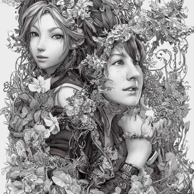 Image similar to the portrait of chaotic good female druid botanist as absurdly beautiful, gorgeous, elegant, young gravure idol, an ultrafine hyperdetailed illustration by kim jung gi, irakli nadar, intricate linework, sharp focus, bright colors, octopath traveler, final fantasy, unreal engine 5 highly rendered, global illumination, radiant light, detailed and intricate environment