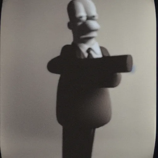 Image similar to a still polaroid photo of the real homer simpson