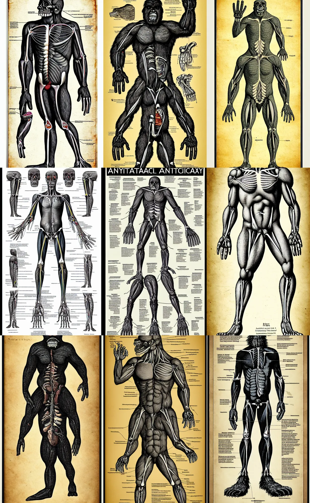 Prompt: academic anatomical diagram poster of a cryptid bigfoot
