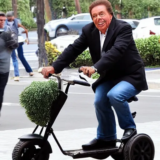 Prompt: Silvio Santos riding a tricycle