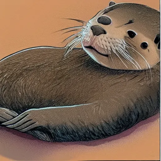 Image similar to an otter sleeping, comic art