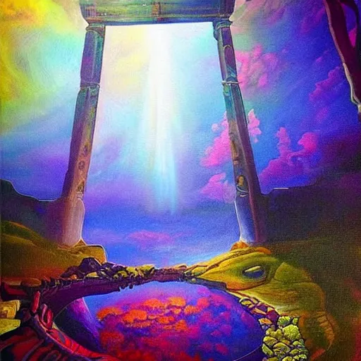 Image similar to stepping through the portal into the alternative multiverse, beautiful painting, gorgeous light