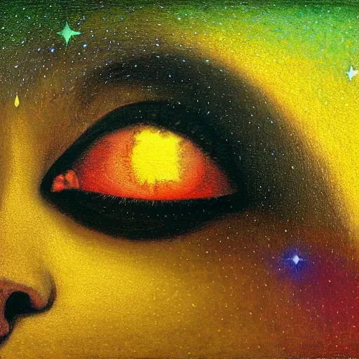 Image similar to psychedelic amber eyes cat eyes lush pine forest, outer space, milky way, designed by arnold bocklin, jules bastien - lepage, tarsila do amaral, wayne barlowe and gustave baumann, cheval michael, trending on artstation, star, sharp focus, colorful refracted sparkles and lines, soft light, 8 k 4 k