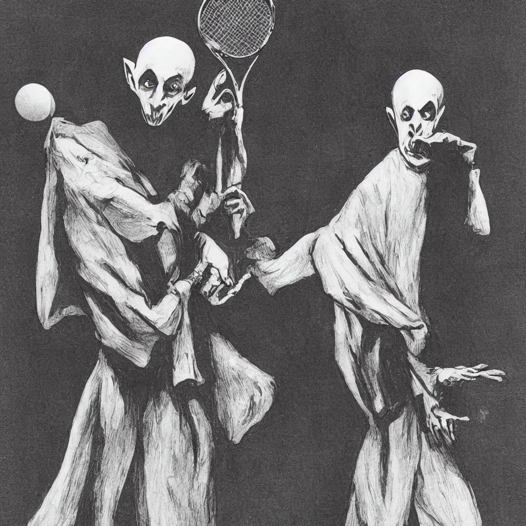 Image similar to nosferatu is playing tennis