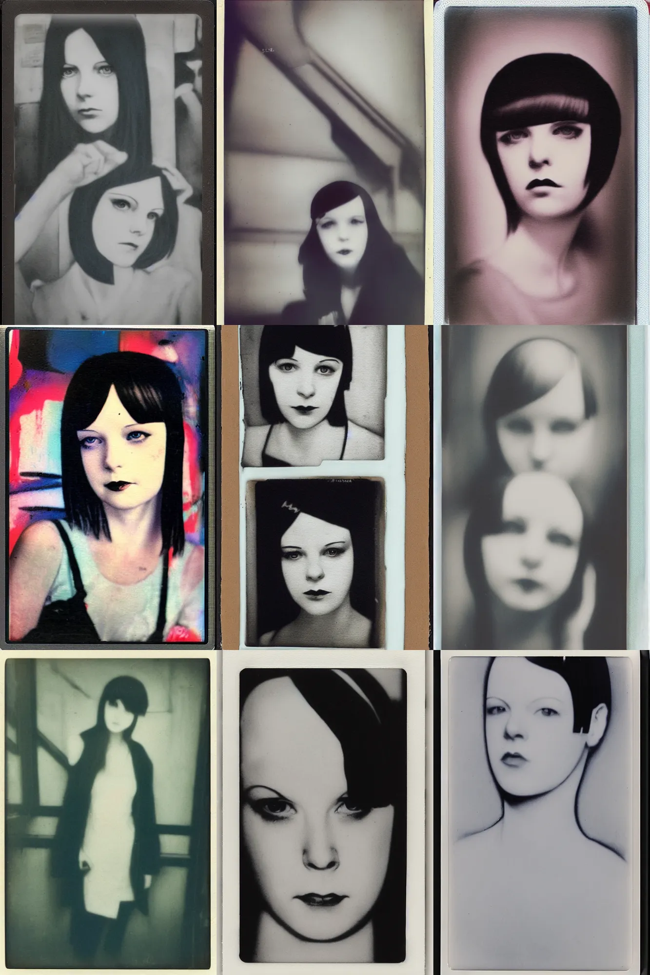 Prompt: graffiti portrait on the subway of 2 2 year old mary louise brooks, graffiti by zephyr, polaroid