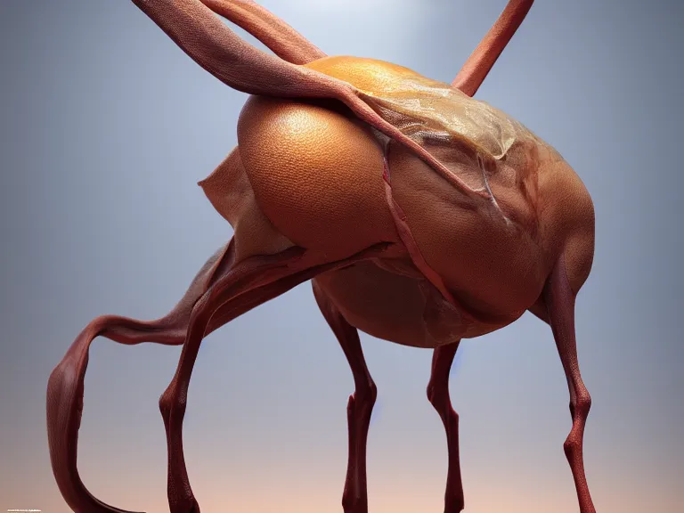 Image similar to Mutant antelope with translucent leather sacks of different sizes growing on its back. Concept art, octane render, extremely high detail, details, hyperrealism, cinematic, 8k, depth of field