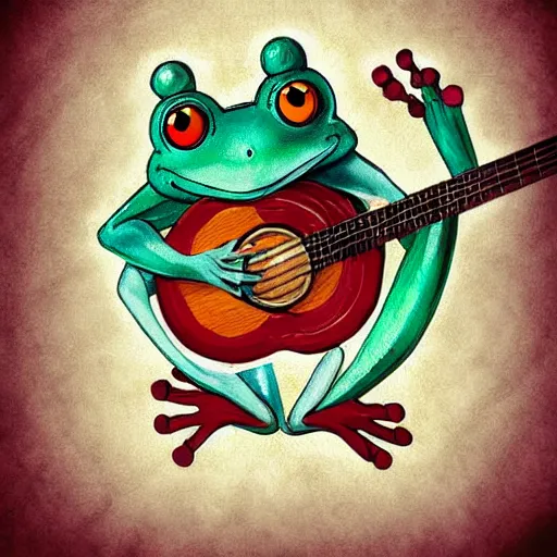 Prompt: cute anthro anime frog playing the banjo, digital art