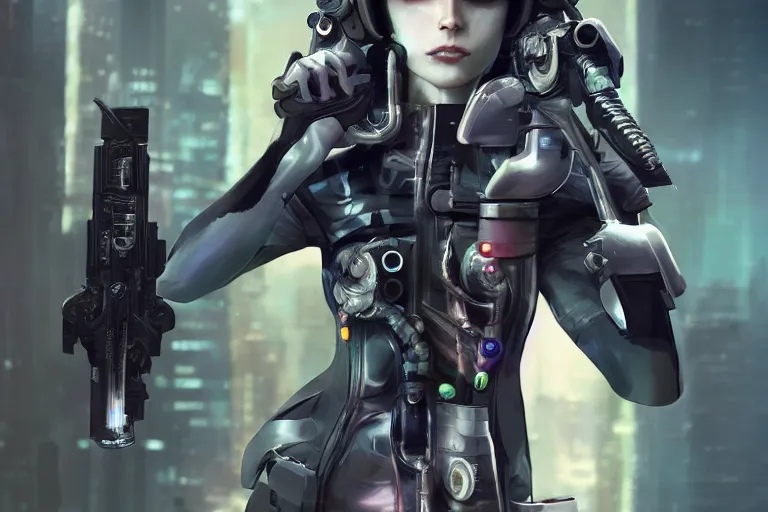 Image similar to a woman in a futuristic suit holding a gun, cyberpunk art by stephan martiniere, cgsociety, afrofuturism, futuristic, sci - fi, daz 3 d