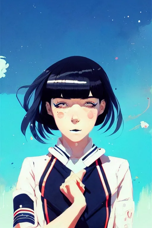 Image similar to a ultradetailed beautiful panting of a stylish woman wearing a sailor uniform, she has black hair, by conrad roset, greg rutkowski and makoto shinkai, trending on artstation