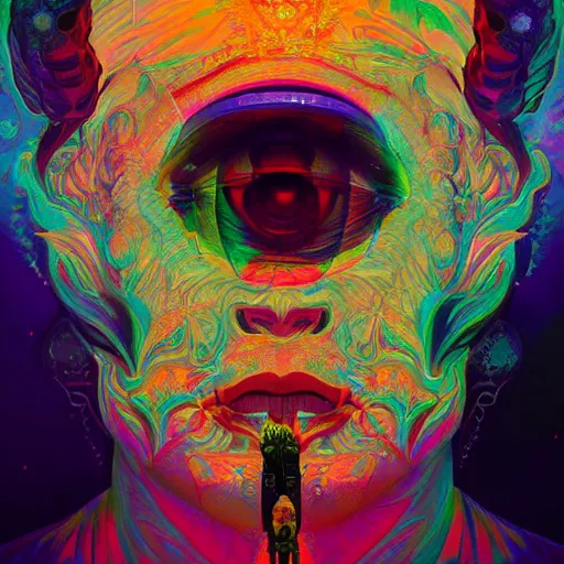 Image similar to An extremely psychedelic experience, colorful, surreal, dramatic lighting, cosmonaut, LSD, face, detailed, intricate, elegant, highly detailed, digital painting, artstation, concept art, smooth, sharp focus, illustration, art by Sam Spratt, Dan Mumford, Artem Demura and Alphonse Mucha