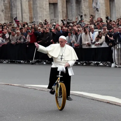 Prompt: the pope riding a unicycle