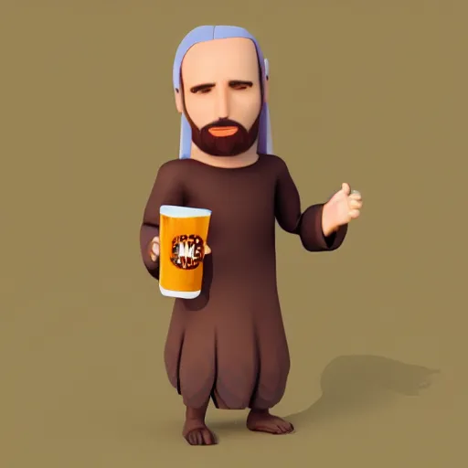 Prompt: a Jesus drinking beer, photoshop, blender, artstation, animation, 3D,